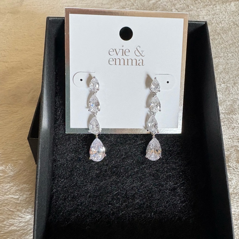 Evie and Emma Sophisticated Silver Dangle Earrings with Teardrop Cubic Zirconia